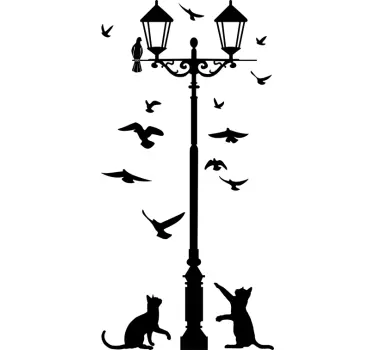 Adesivo murale silhouette gatti e uccellini - TenStickers