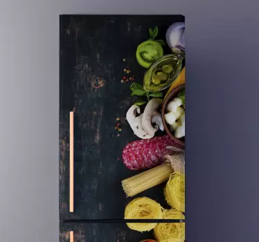 Adesivo per frigo vinilo comida sobre madera - TenStickers
