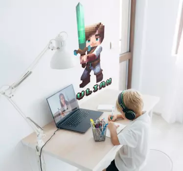 Adesivo murale videogioco personaggio pixelato con spadaPersonagg - TenStickers