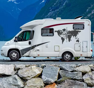 Adesivo camper mappamondo e bussola per camper - TenStickers