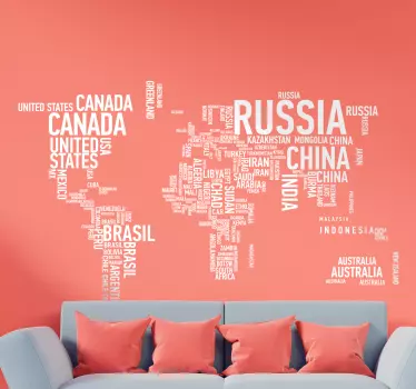Adesivo muro mappamondo nomi paesi - TenStickers
