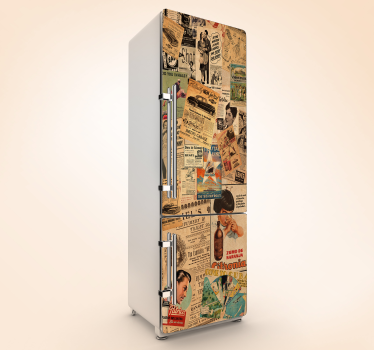 Adesivo frigo vintage con fogli di giornale - TenStickers