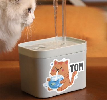 Adesivo gatti piatto d'acqua con nome - TenStickers