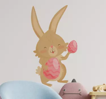 Adesivi animali per bambini coniglio felice con uova - TenStickers