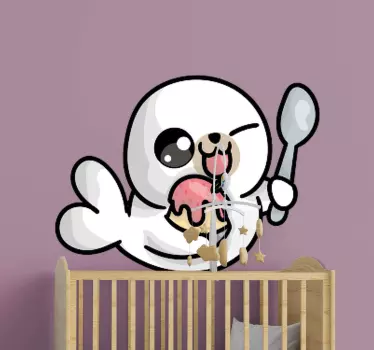 Adesivi animali per bambini foca giocosa con gelato - TenStickers