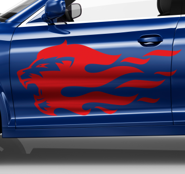 Adesivo auto Leone in una silhouette di fiamma - TenStickers