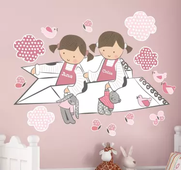 Adesivo bambine e aereo di carta - TenStickers