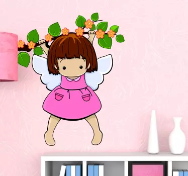 Adesivo bambini cherubino ramo in fiore - TenStickers