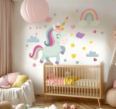 Sticker cameretta unicorno felice - TenStickers