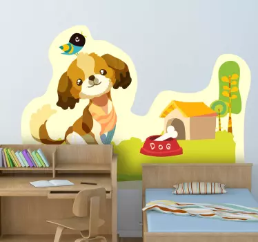Adesivo cameretta cagnolino con osso - TenStickers