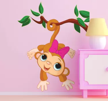 Adesivo cameretta scimmia con fiocco - TenStickers