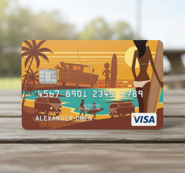 Adesivo carta di credito tramonto sulla spiaggia retro - TenStickers