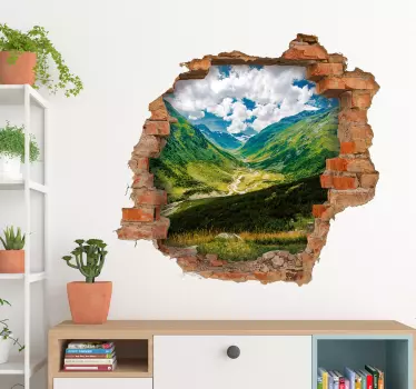 Adesivo murale illusione buco muro vista montagna - TenStickers