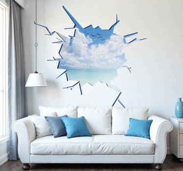 Adesivo murale illusione buco nel muro vista mare - TenStickers