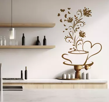 Adesivo murale cucina caffè con fiori - TenStickers