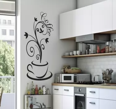 Adesivo murale cucina le linee del caffè disegnano - TenStickers