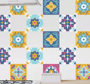 Adesivo decorativo configurazioni di piastrelle vivaci - TenStickers
