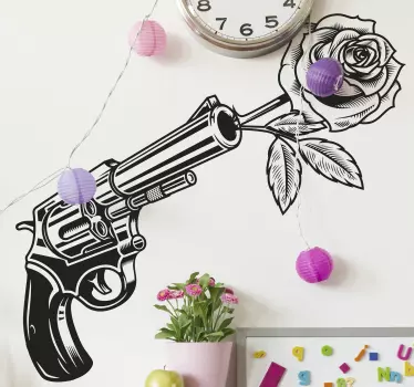 Adesivo decorativo fusione di fiori e armi da fuoco - TenStickers