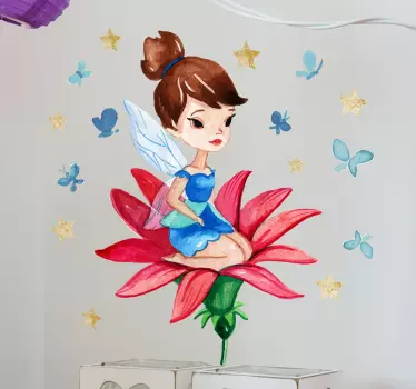 Adesivo fata su fiore rosso - TenStickers