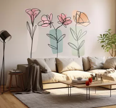 Adesivo da parete fiore fiori di linea artistica - TenStickers