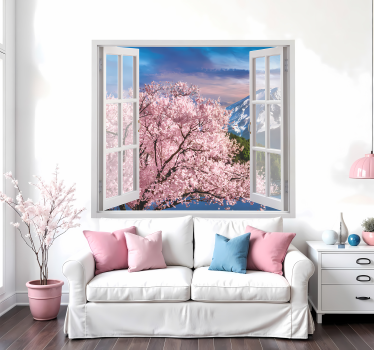 Adesivo murale soggiorno effetto 3d albero in fiore - TenStickers