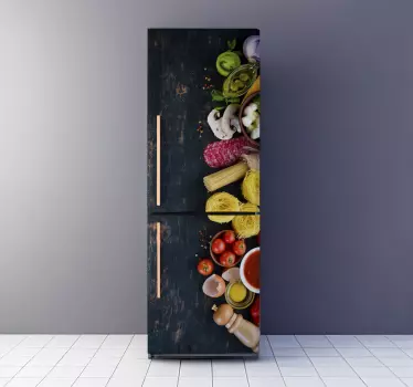 Adesivo per frigo vinilo comida sobre madera - TenStickers