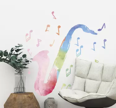 Sticker Jazz sassofono colorato ad acquerello - TenStickers