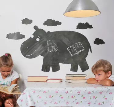 Adesivo lavagna simpatico disegno di ippopotamo - TenStickers