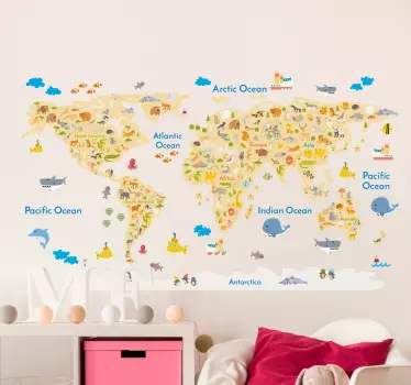 Adesivo mappamondo fauna EN - TenStickers