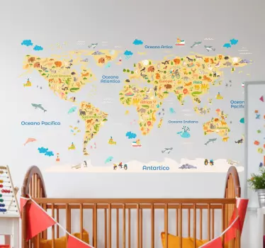 Adesivo mappamondo fauna - TenStickers