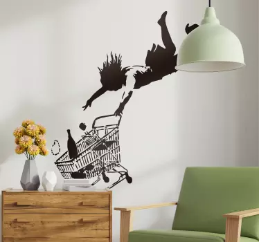 Disegno per pareti Banksy carrello spesa - TenStickers