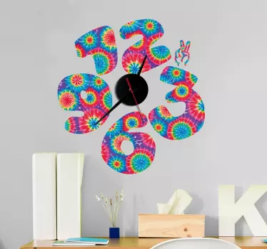 Adesivo murale camera da letto colorato con orologio reale - TenStickers