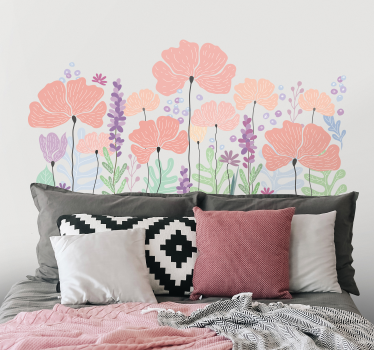 Adesivo murale camera da letto fiori rosa e viola - TenStickers