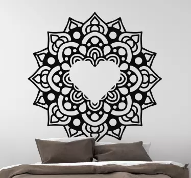 Adesivo murale floreale Mandala con cornice a forma di cuore - TenStickers