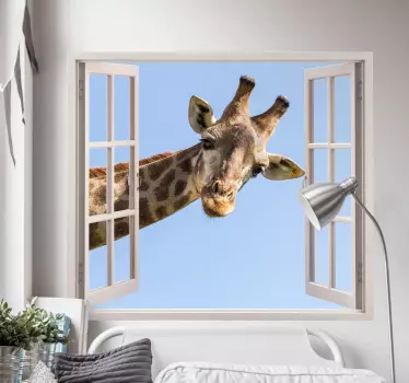 Adesivo murale illusione ottica Giraffa da una finestra 3d - TenStickers