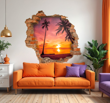 Adesivo murale illusione ottica Palme 3d crepuscolo - TenStickers