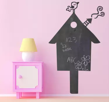 Adesivo murale lavagna casa con uccellino - TenStickers