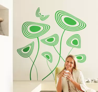 Adesivo murale papaveri astratti con farfalla - TenStickers