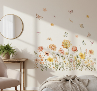 Adesivo murale prato di fiori con farfalle - TenStickers