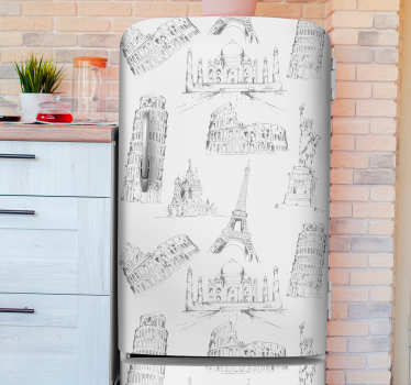 Adesivo per frigo schizzi di punti di riferimento - TenStickers