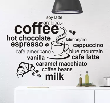 Adesivo murale cucina scritte di vari tipi di caffè - TenStickers