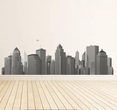 Adesivo murale skyline con aereo - TenStickers