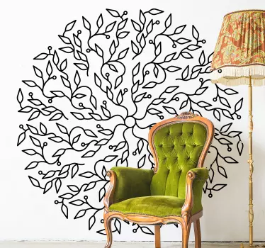 Adesivo murale soggiorno motivo intricato di foglie - TenStickers