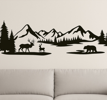 Adesivo murale soggiorno paesaggio di foresta di montagna - TenStickers