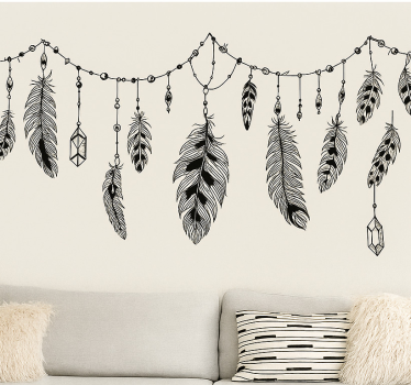 Adesivo murale soggiorno piume bohémien boho - TenStickers