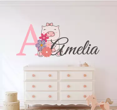 Adesivo cameretta neonato maialino con nome - TenStickers