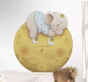 Adesivo per bambini elefante che dorme sulla luna - TenStickers