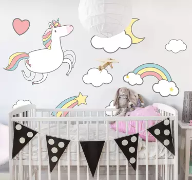 Adesivo cameretta neonato motivo unicorno fantasioso - TenStickers