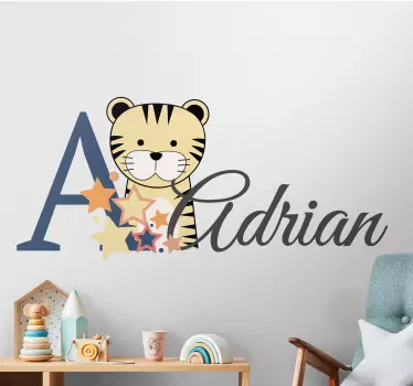 Adesivo cameretta neonato tigre baby con nome - TenStickers