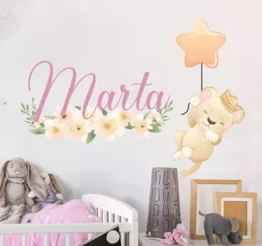 Adesivo cameretta neonato palloncino leone personalizzato - TenStickers